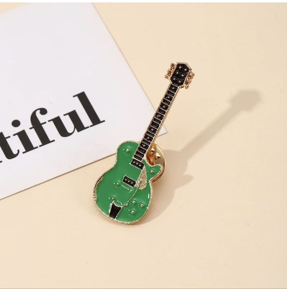 Green Guitar Brooch Pin